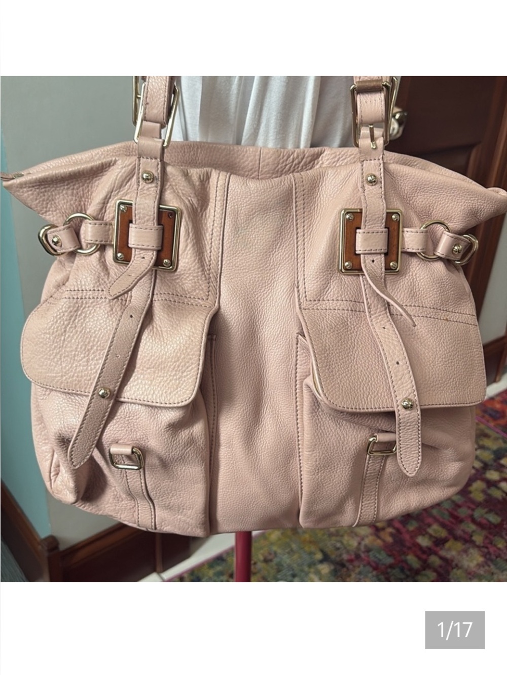Elliot Lucca  shoulder bag  large bag
Pebbled leather  dusty pink  EUC gold tone